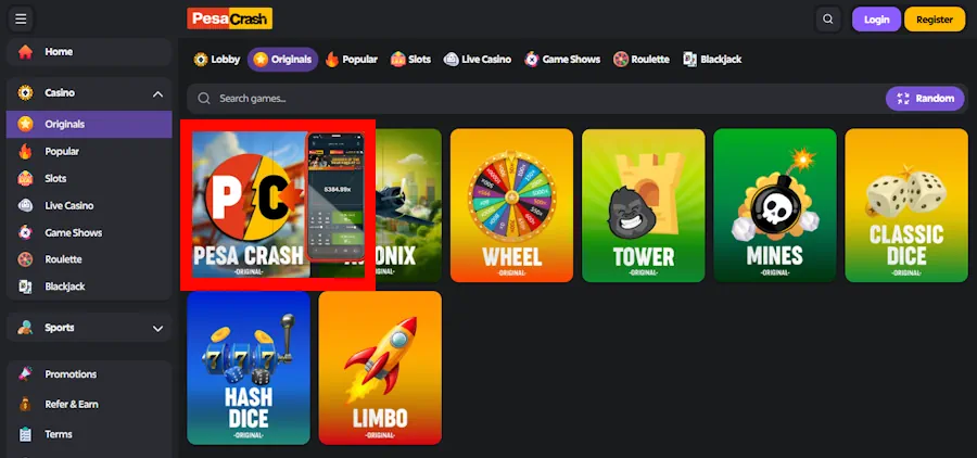 PesaCrash in PesaCrash Casino Screenshot